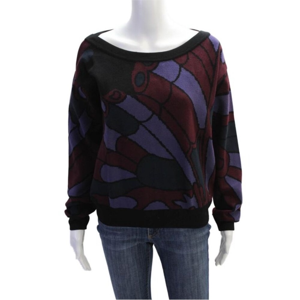 Just Cavalli Womens Abstract Print Crew Neck Sweater Multi Colored Size Small